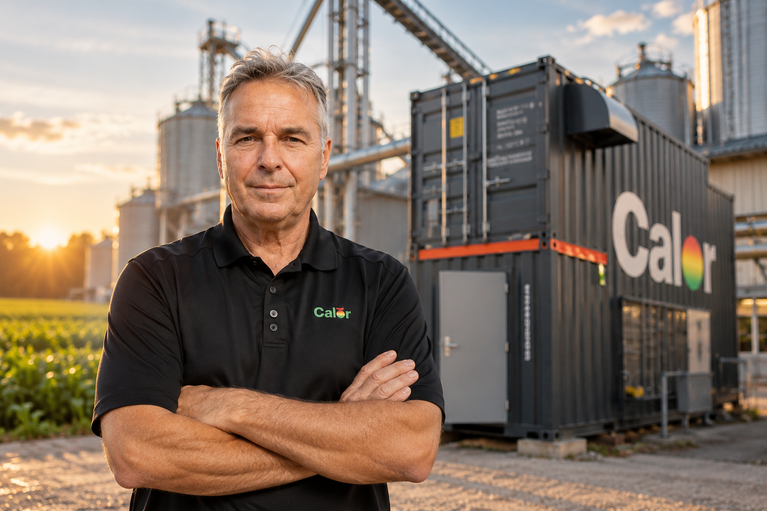 Yves Campeau devant une usine Calor